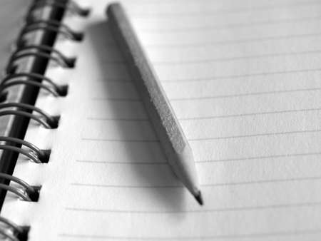 Blank notebook page with pencil on top