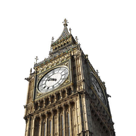 Big Ben at the Houses of Parliament, Westminster Palace, London, UK - isolated over white with copy...