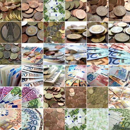 Euro money collage with notes and coinsの写真素材