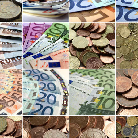 Euro money collage with notes and coinsの写真素材