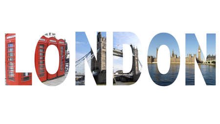 London text written with pictures of landmarks (all pictures are mine)の写真素材