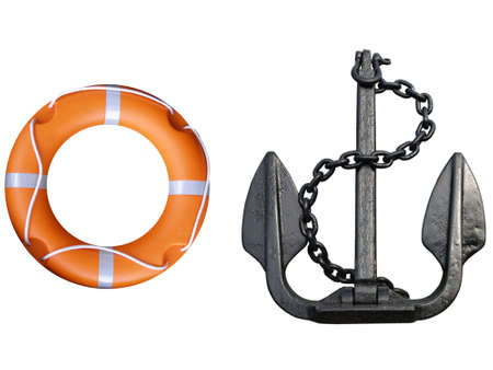 Anchor with lifebuoy isolated over a white background