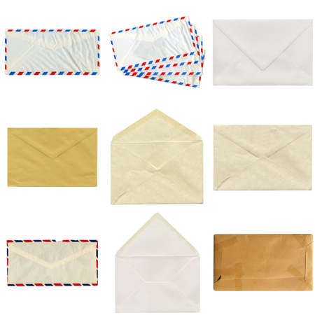 Collage of letter or small packet envelope isolated on white
