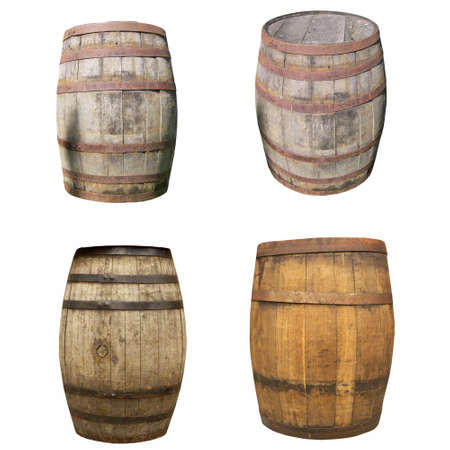Wooden barrel cask for wine or beer isolated over whiteの写真素材