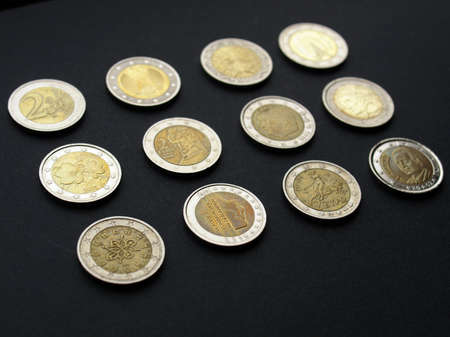 Background of Euro coins money (European currency)の写真素材
