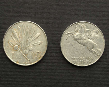 Close up of a vintage Italian coin