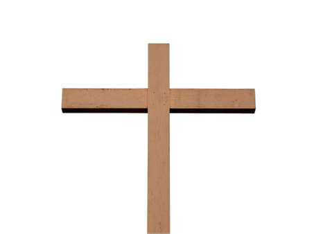 A wooden Christian cross isolated over white background の写真素材