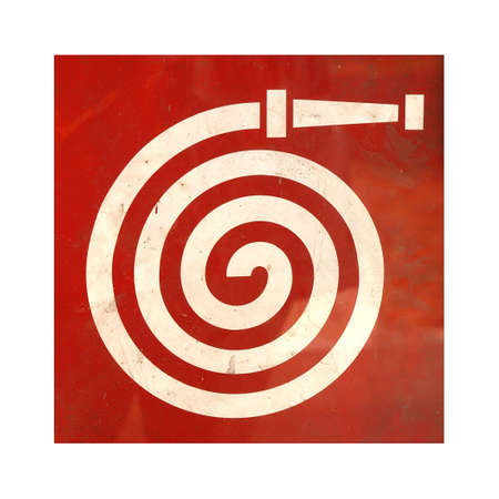 Red grunge fire hydrant plug sign over whiteの写真素材