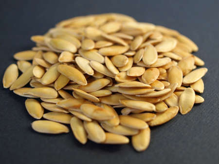 A heap of brown yellow melon seedsの写真素材