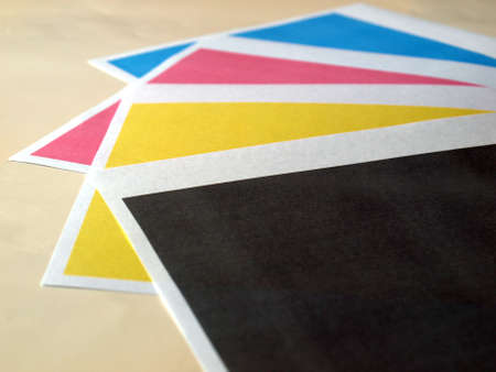 Colour printer print test of black cyan magenta yellow tones