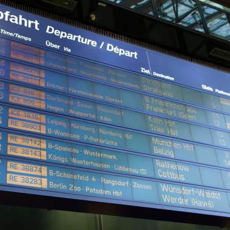 Timetable display screen of arrivals and departures at station or airportの写真素材