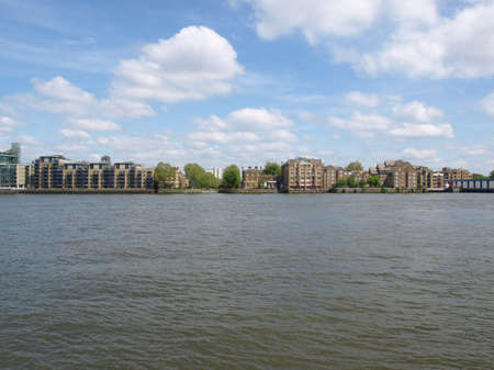 Docks in London Docklands on River Thames, UK