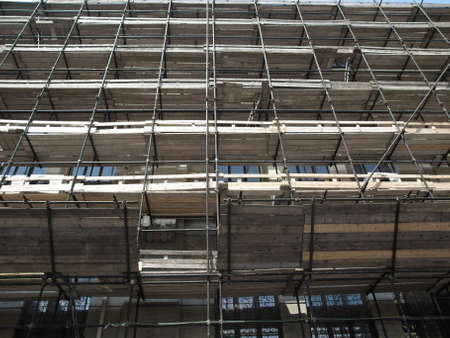 Temporary scaffold for construction works at building siteの写真素材