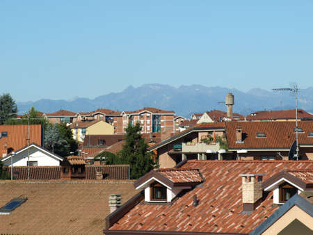 Roofscape skyline of the city of Settimo Torinese, Turin, Italyの写真素材