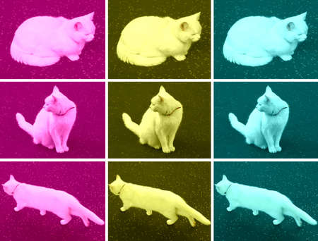 Three white cats series in the Pop Art collage styleの写真素材