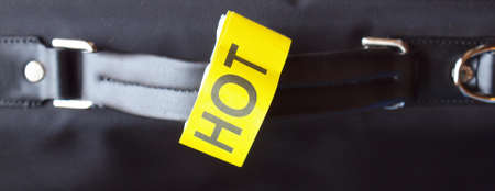 Luggage baggage bag with yellow hot tagの写真素材