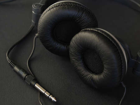 Detail of headphones for music listening and deejaying - selective focusの写真素材