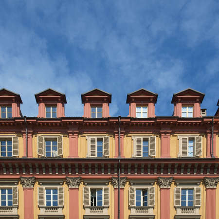 Ancient neoclassical facade in Piazza Statuto, Torino (Turin), Italyの写真素材