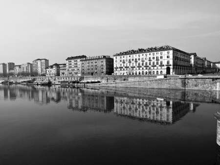 Fiume Po (River Po) in Turin, Italyの写真素材