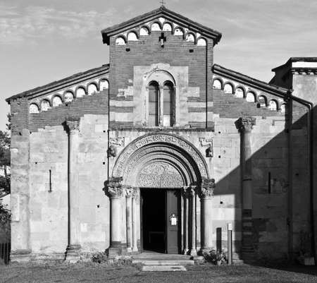 Abbazia di Santa Fede abbey in Cavagnolo, Italy - rectilinear frontal viewの写真素材