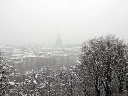 City of Turin (Torino) skyline panorama seen from the hill - winter view with snowの写真素材