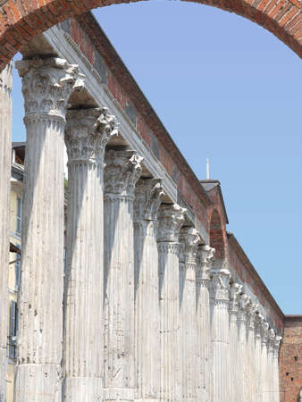 Colonne di San Lorenzo (St Lawrence columns) ancient Roman ruins, Milan, Italyの写真素材