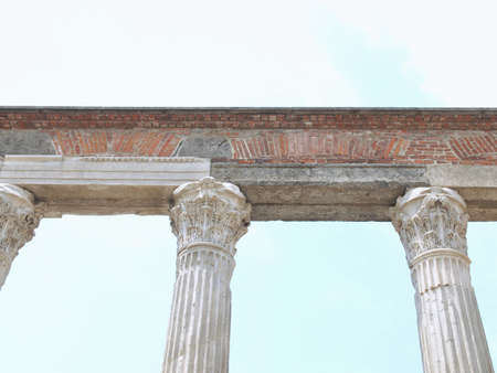 Colonne di San Lorenzo (St Lawrence columns) ancient Roman ruins, Milan, Italyの写真素材