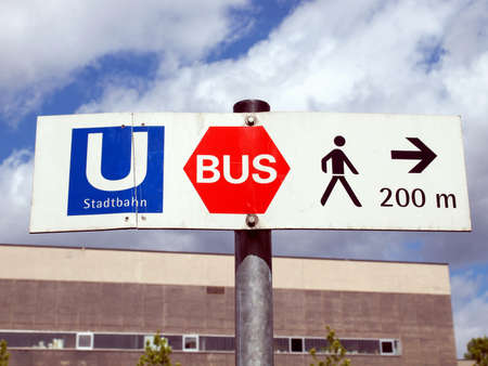 Ubahn underground metro subway tube and bus and pedestrian area signの写真素材