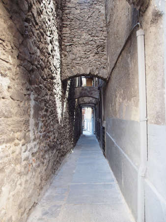 Narrow streets in the old town of Aosta, Italyの写真素材