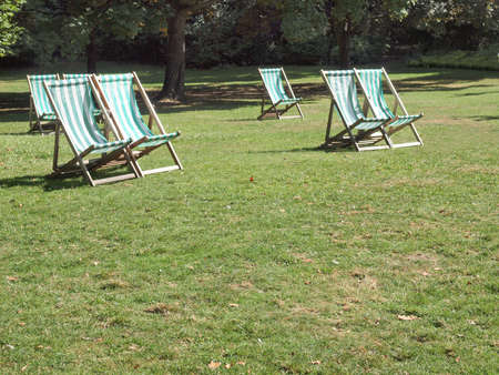 Deckchair in Green Park in London UKの写真素材