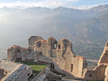 Sacra di San Michele (Saint Michael Abbey) on Mount Pirchiriano in St Ambrogio Italyの写真素材
