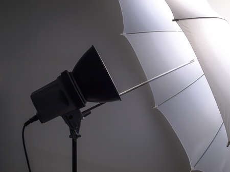 Light umbrella reflector used in photographic studioの写真素材