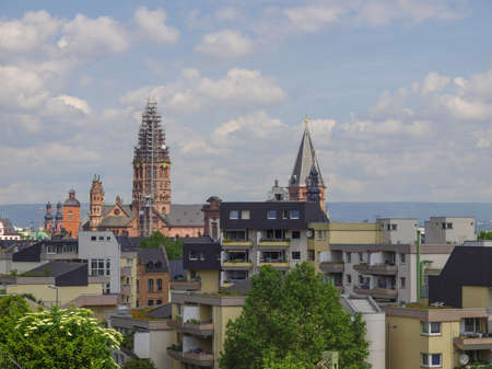 View of the city of Mainz in Germanyの写真素材