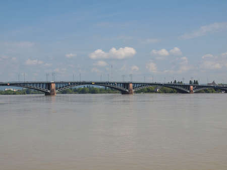 Rhein river in the city of Mainz Germanyの写真素材