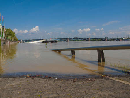Flood or River Rhein in Mainz in Germanyの写真素材