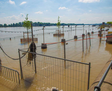 Flood or River Rhein in Mainz in Germanyの写真素材