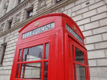 Traditional red telephone box in London UK