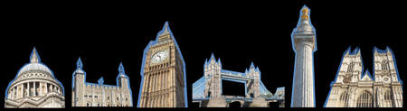 London landmarks collage including St Paul Cathedral Tower of London Big Ben Monument Westminster...