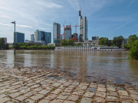 Flood of River Main in Frankfurt am Main in Germanyの写真素材