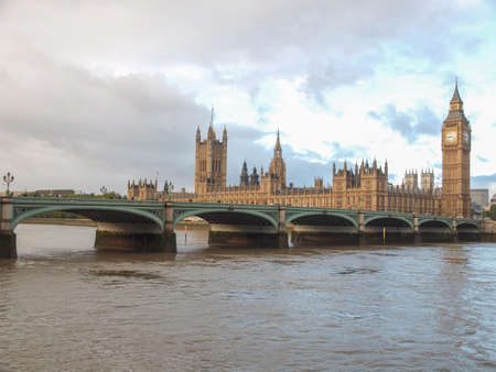 Westminster Bridge panorama with the Houses of Parliament and Big Ben in London UK