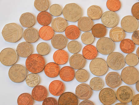 Macro image of British pound coins moneyの写真素材