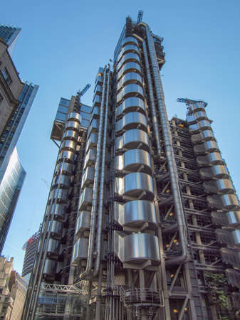 LONDON, ENGLAND, UK - SEPTEMBER 07, 2012: Iconic high tech skyscraper designed by architect Richard Rogers in 1986 for the Lloyds of London and now Grade I listedのeditorial素材
