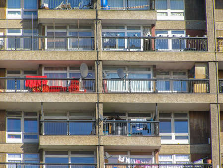LONDON, ENGLAND, UK - MARCH 05, 2009: The Trellick Tower in North Kensington designed by Erno Goldfinger in 1964 is a Grade II listed masterpiece of new brutalist architectureのeditorial素材