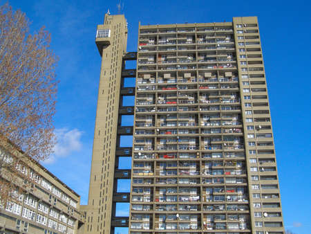 LONDON, ENGLAND, UK - MARCH 05, 2009: The Trellick Tower in North Kensington designed by Erno Goldfinger in 1964 is a Grade II listed masterpiece of new brutalist architectureのeditorial素材
