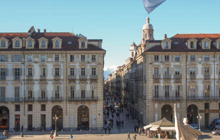 TURIN, ITALY - JANUARY 24, 2014: Tourists visiting Piazza Castello, the central baroque squareのeditorial素材