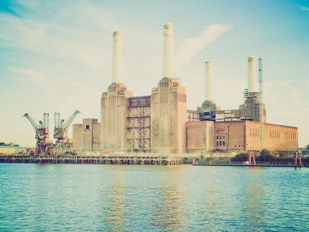 Vintage retro looking Battersea Power Station in London England UKのeditorial素材