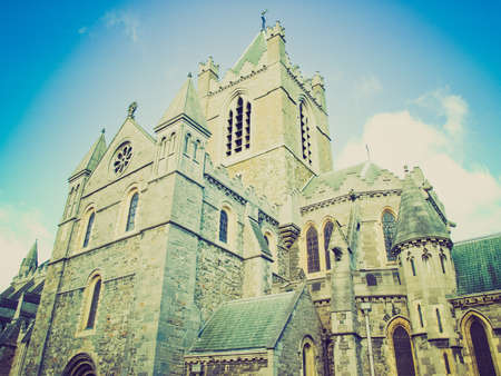 Vintage retro looking Christ Church in Dublin, gothic architecture styleの写真素材
