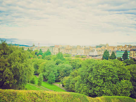 Vintage retro looking View of the city of Edinburgh in Scotlandの写真素材