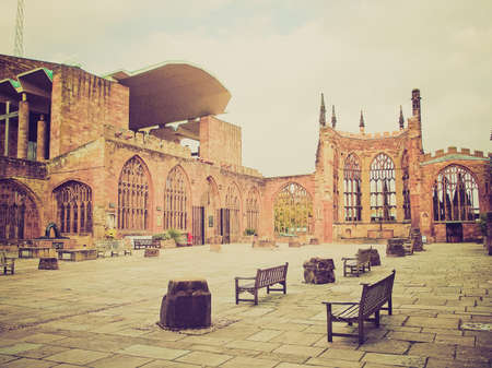 Vintage looking Ruins of bombed St Michael Cathedral, Coventry, England, UK