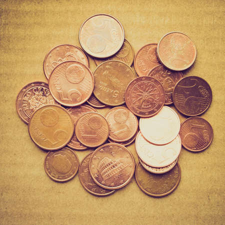 Vintage looking Background of Euro coins money (European currency)の写真素材